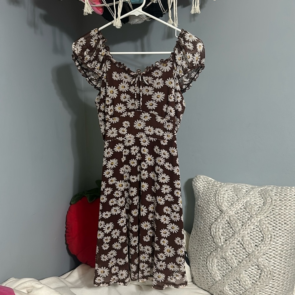 Brown flower print dress